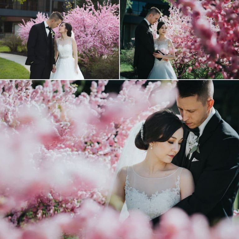 Spring Wedding in Edmonton - Couple in the blossoms