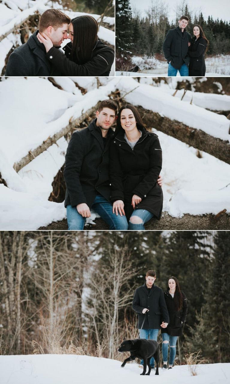 Engagement Photo Session in Edmonton - couple with their dog in Whitemud Park