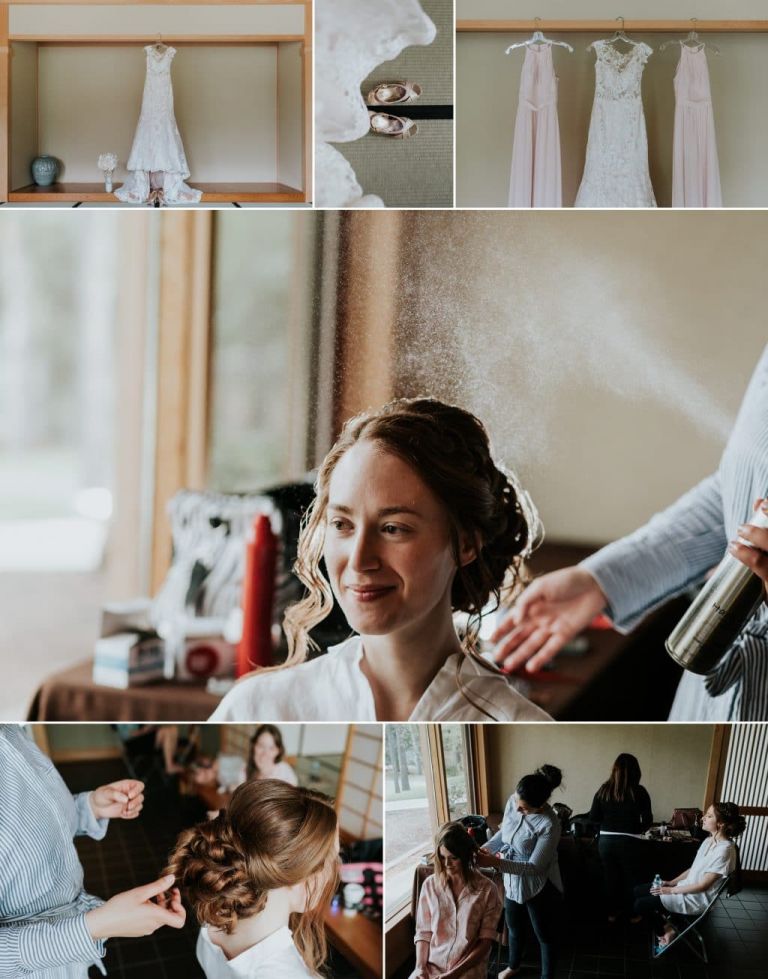 Bride getting ready at the University of Alberta Botanic Garden