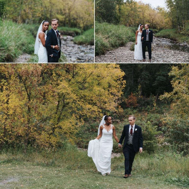 Fall Photos of the bride and groom in Mill Creek Ravine