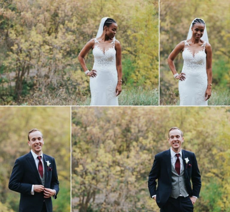 Fall Photos of the bride and groom in Mill Creek Ravine