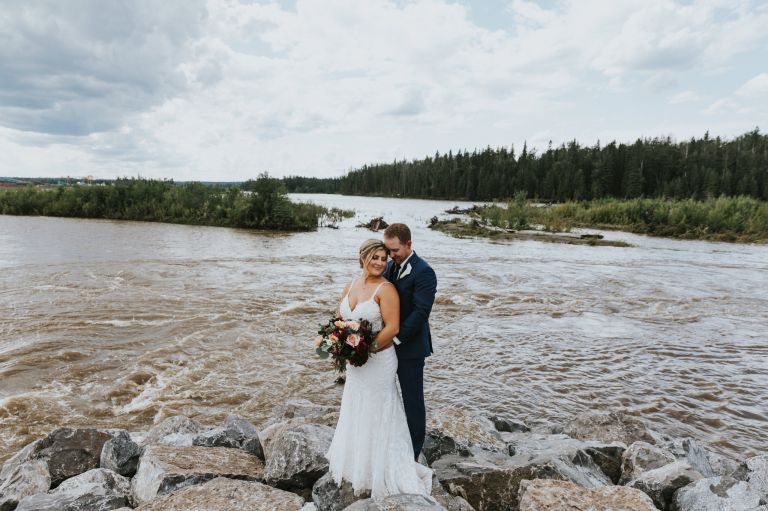 Bride & Groom on the Athabasca River in Whitecourt Alberta