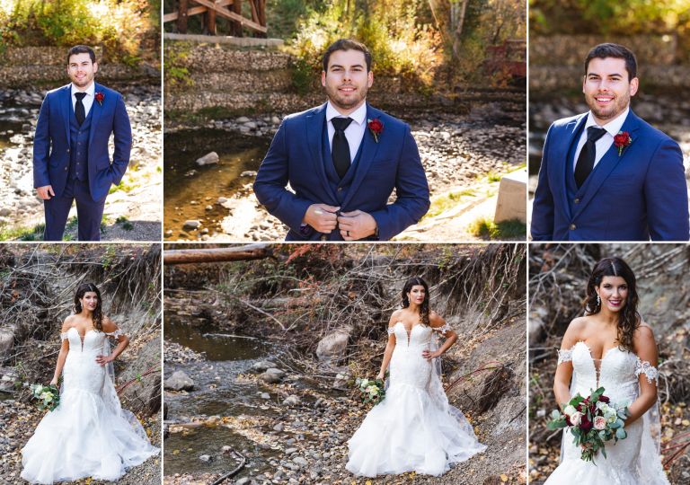 Bride & Groom pose for photos in Mill Creek Ravine in Edmonton