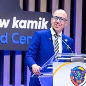 edmonton-event-photographer-speeches-square Edmonton Mayor Andrew Knack speaks at the grand opening of the King Thunderbird Centre